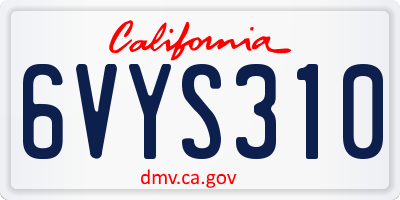 CA license plate 6VYS310