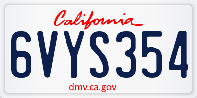CA license plate 6VYS354