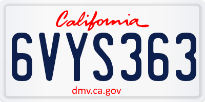 CA license plate 6VYS363