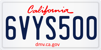 CA license plate 6VYS500
