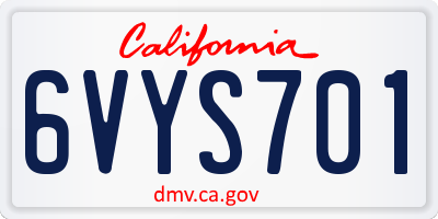CA license plate 6VYS701