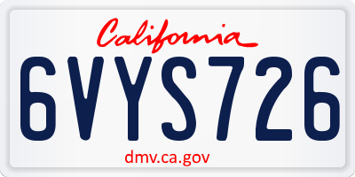 CA license plate 6VYS726