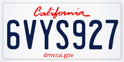 CA license plate 6VYS927