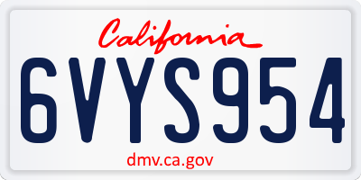 CA license plate 6VYS954