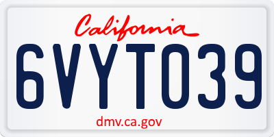 CA license plate 6VYT039