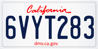 CA license plate 6VYT283