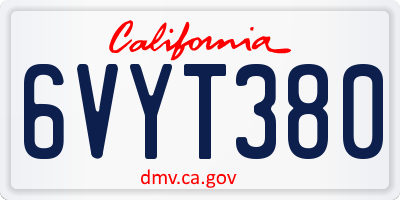 CA license plate 6VYT380