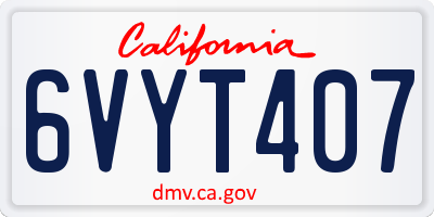 CA license plate 6VYT407