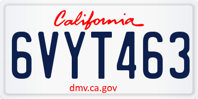 CA license plate 6VYT463