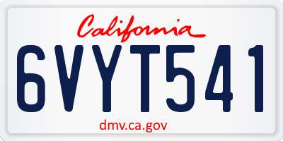 CA license plate 6VYT541