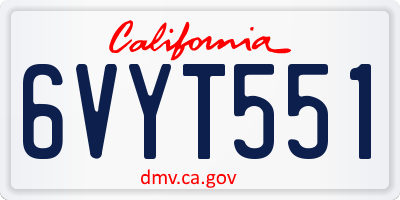 CA license plate 6VYT551