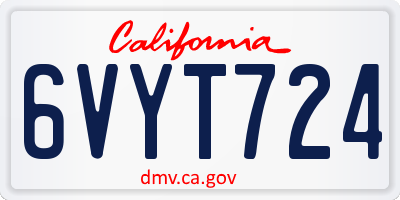 CA license plate 6VYT724