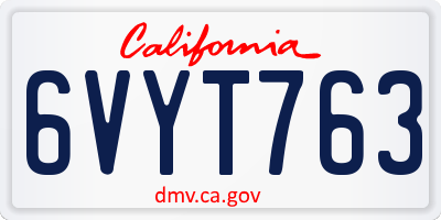 CA license plate 6VYT763