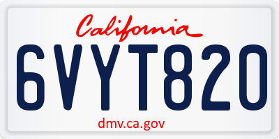 CA license plate 6VYT820