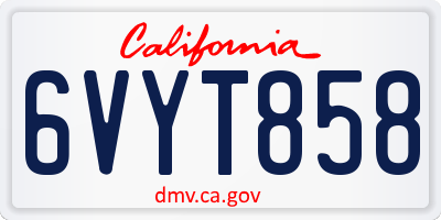 CA license plate 6VYT858