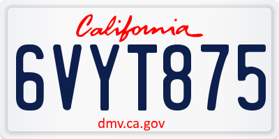CA license plate 6VYT875