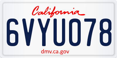 CA license plate 6VYU078