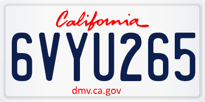 CA license plate 6VYU265