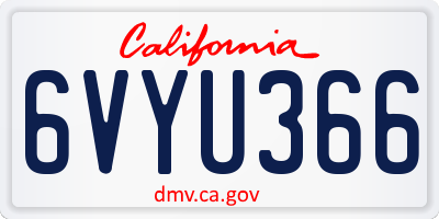 CA license plate 6VYU366