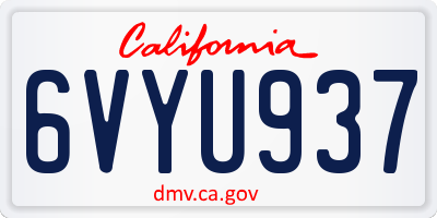CA license plate 6VYU937