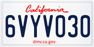 CA license plate 6VYV030