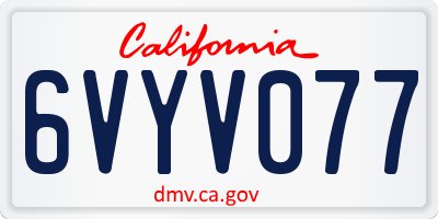 CA license plate 6VYV077