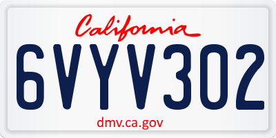 CA license plate 6VYV302