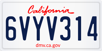 CA license plate 6VYV314