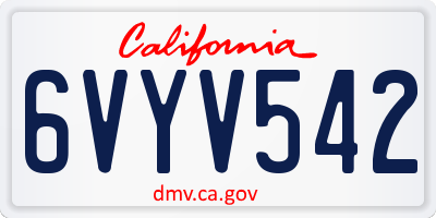 CA license plate 6VYV542