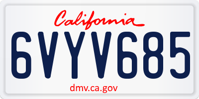 CA license plate 6VYV685