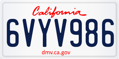 CA license plate 6VYV986