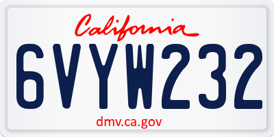 CA license plate 6VYW232