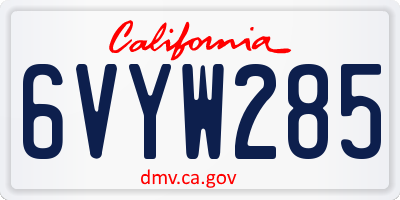 CA license plate 6VYW285