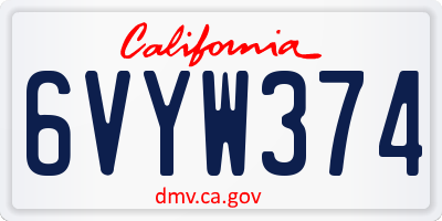 CA license plate 6VYW374