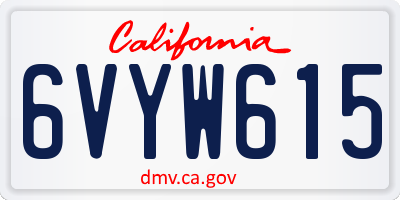 CA license plate 6VYW615