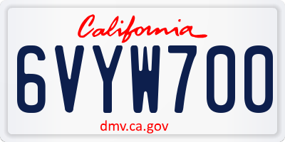CA license plate 6VYW700
