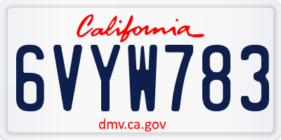 CA license plate 6VYW783