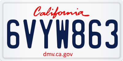 CA license plate 6VYW863