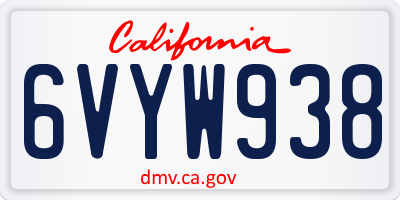 CA license plate 6VYW938