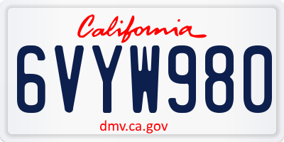 CA license plate 6VYW980