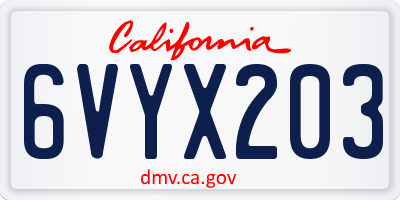 CA license plate 6VYX203