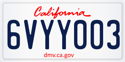 CA license plate 6VYY003