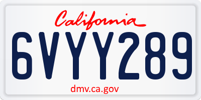 CA license plate 6VYY289