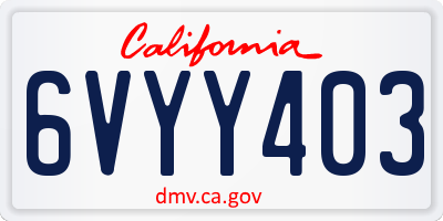 CA license plate 6VYY403