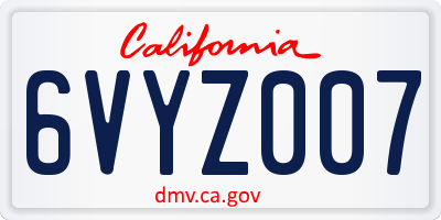 CA license plate 6VYZ007