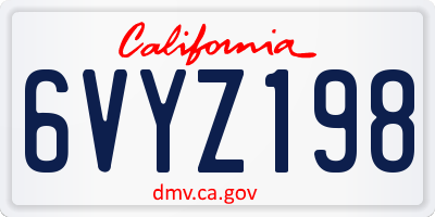 CA license plate 6VYZ198