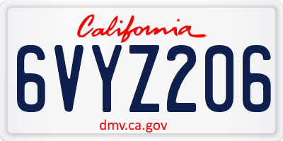 CA license plate 6VYZ206
