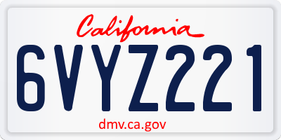 CA license plate 6VYZ221