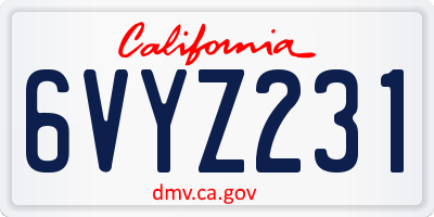 CA license plate 6VYZ231