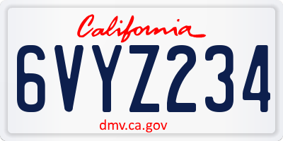 CA license plate 6VYZ234